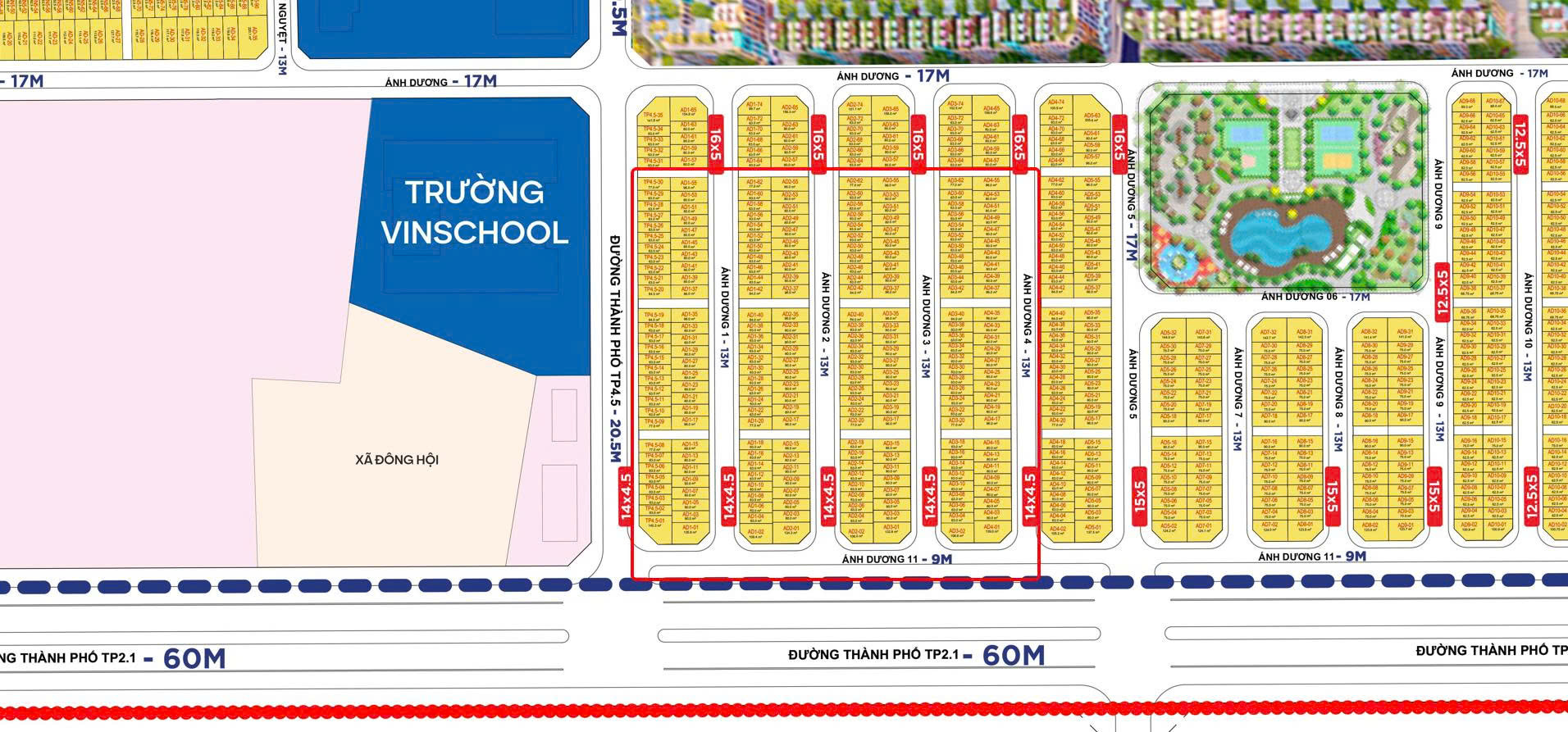 Bán biệt thự liền kề khu Cát Tường đường Nhật Nguyệt - DT: 63m2 hướng Tây Nam gần trường học Vinhomes Cổ Loa