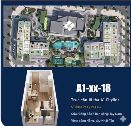 Bán căn Studio ban công Tây Nam view sông Hồng, cầu Nhật Tân DT: 26.1m2 Masterise Vinhomes Cổ Loa