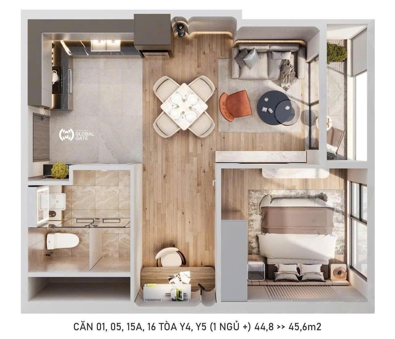 Bán suất nước ngoài 1 ngủ+ tòa Y4 Atlantic tầng cao Đông bắc view thấp tầng - DT: 46.8m2 Vinhomes Cổ Loa