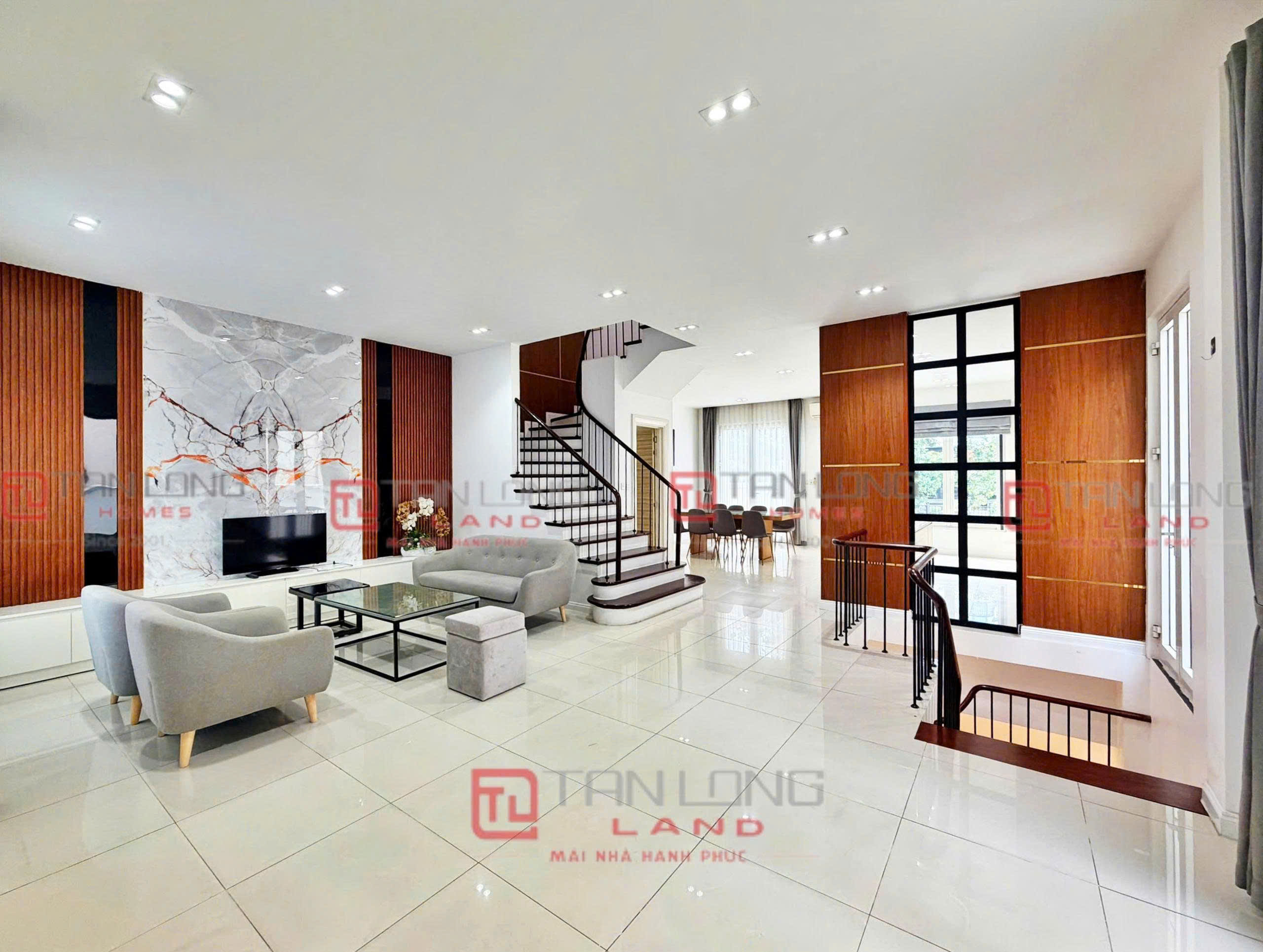 Cho thuê biệt thự song lập Vinhomes Riverisde - DT: 235m2 xây 3 tầng nổi 1 tầng hầm view trước vườn hoa, sau view sông